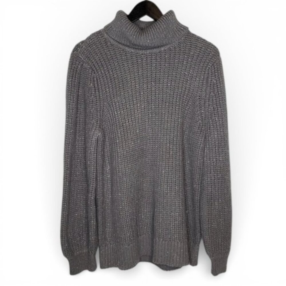 NWT Alfani Chunky Metallic Silver Threaded Turtle Neck Sweater XL